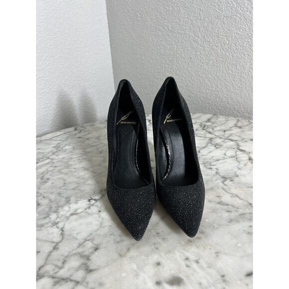 B Brian Atwood Niana Sugar Textured High Heels Size 5.5 Black Pointed Toe - Picture 2 of 6